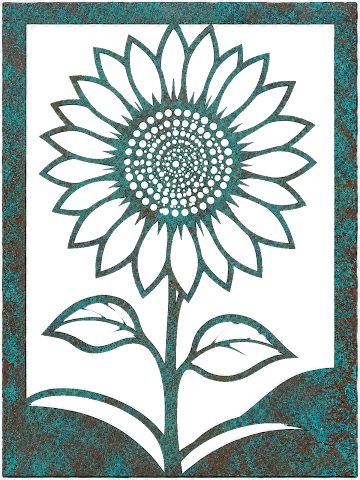 Sunflower Cutout Art, Verdigris Patina