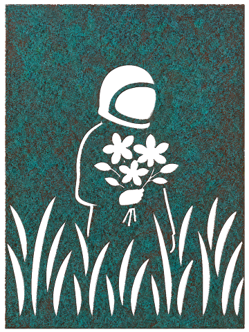 Astronaut With Wildflowers, Verdigris Patina 