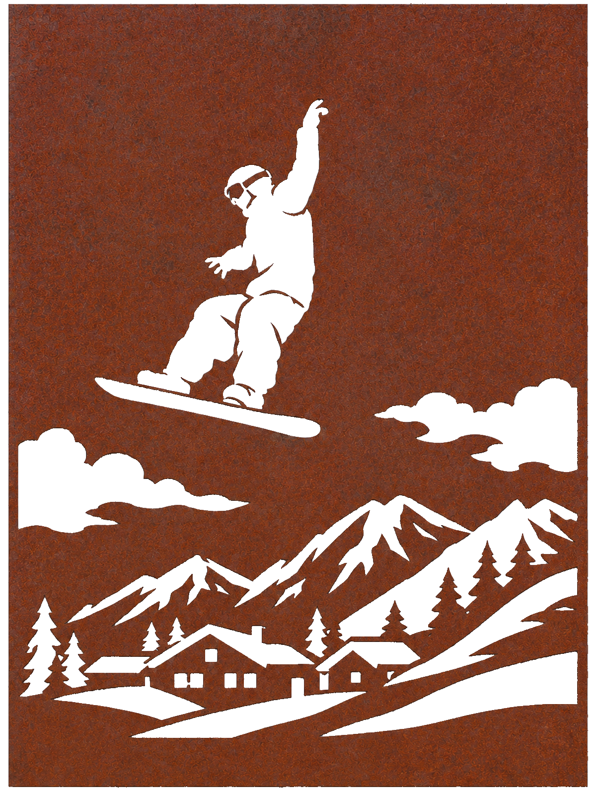 Mountain Snowboarder Silhouette, Rust Patina