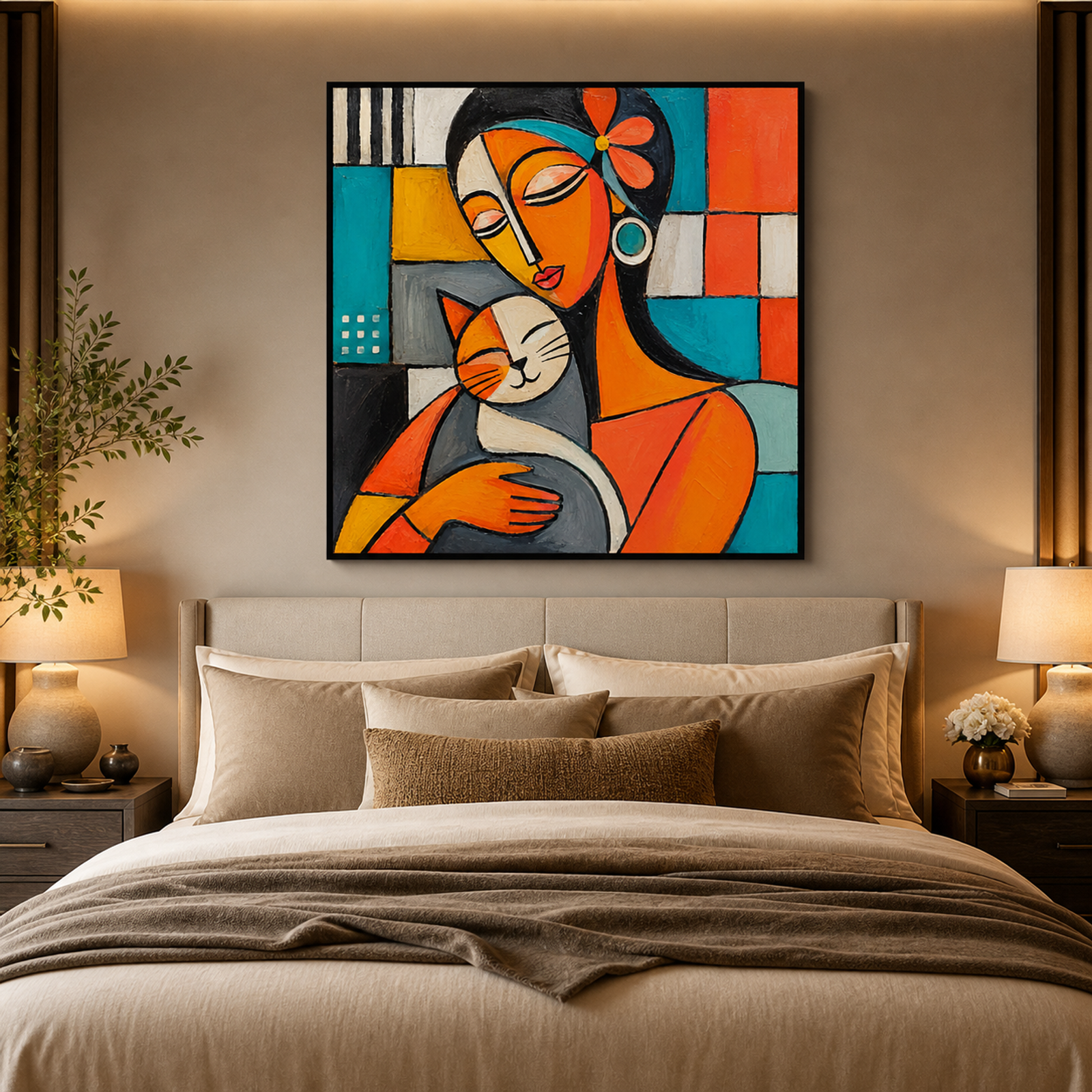 Cubist Woman With Cat