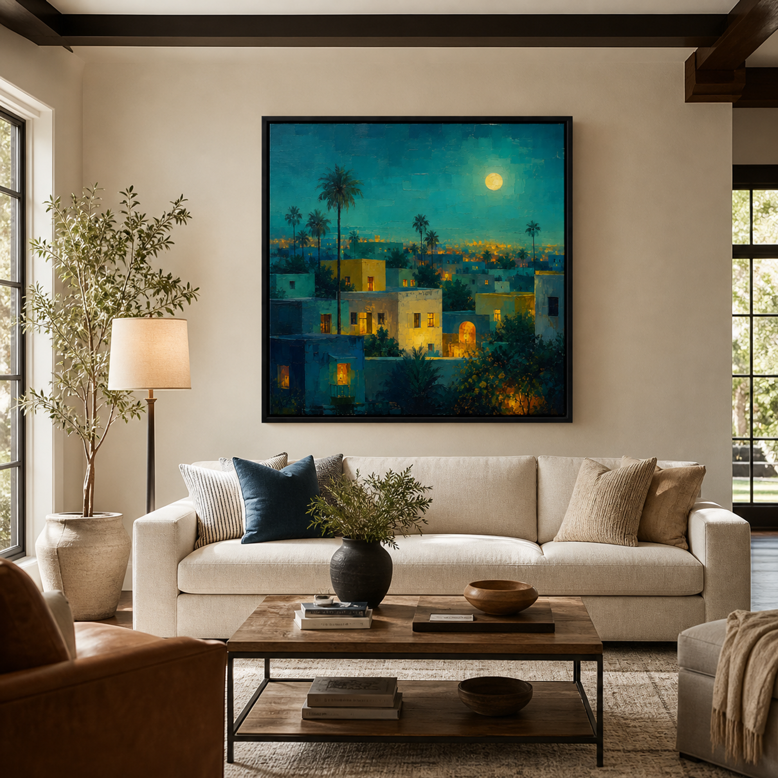 Moonlit Palm Cityscape