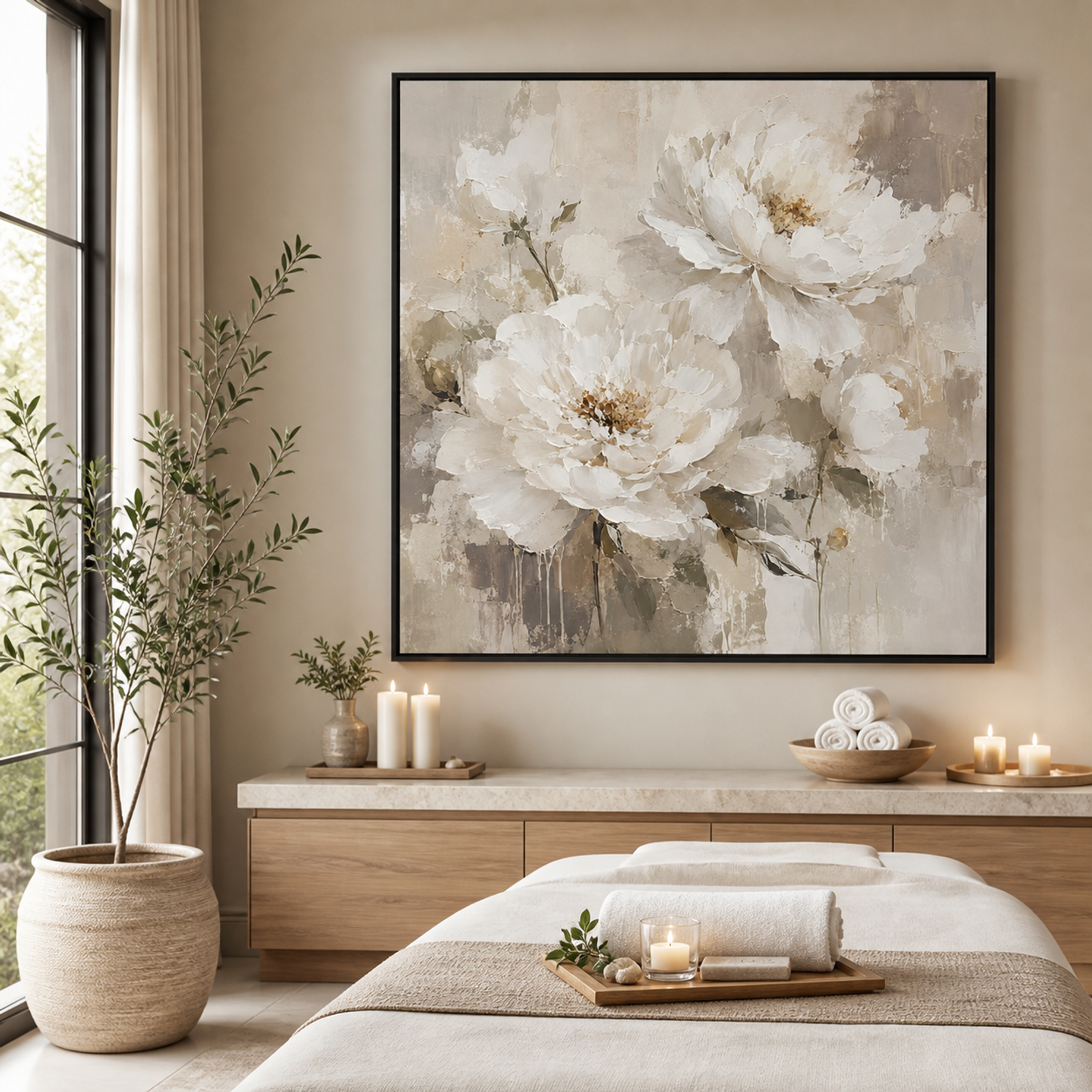 Soft White Peony Blooms