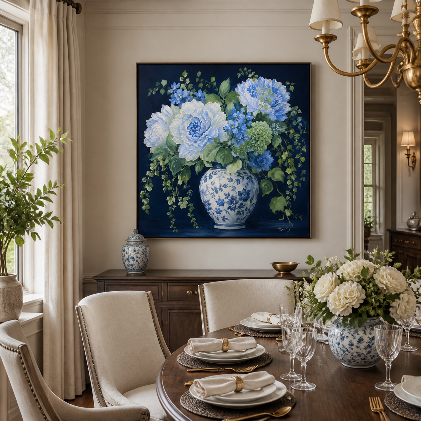 Blue Chinoiserie Floral Bouquet