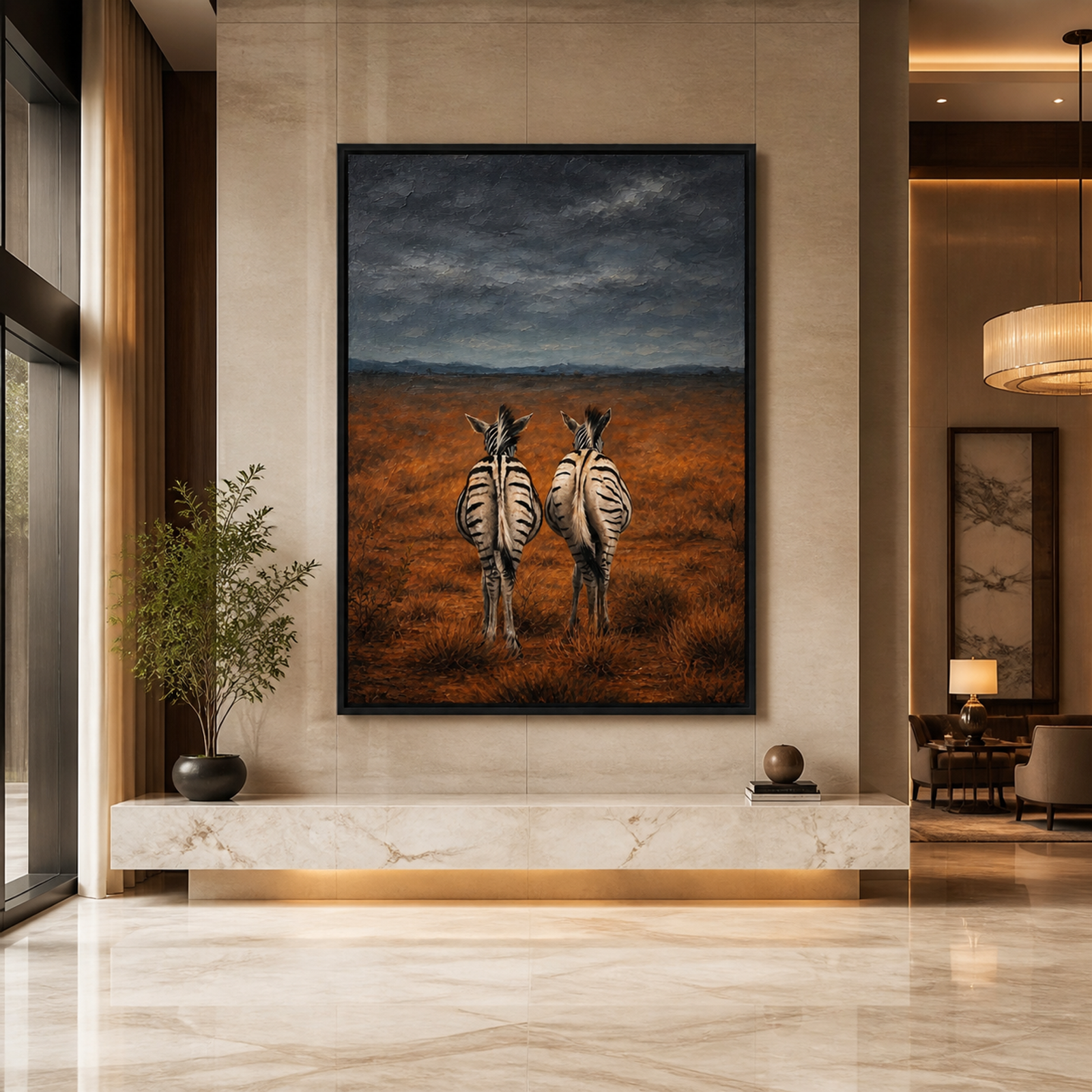 Zebras Under Stormy Sky