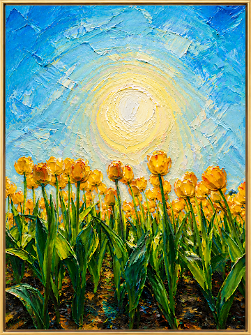 Sunlit Yellow Tulip Field