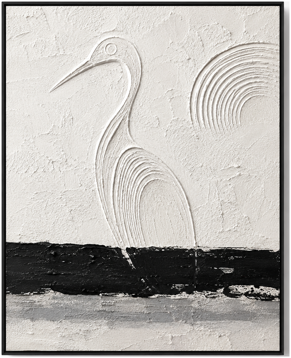 Serene White Heron Relief