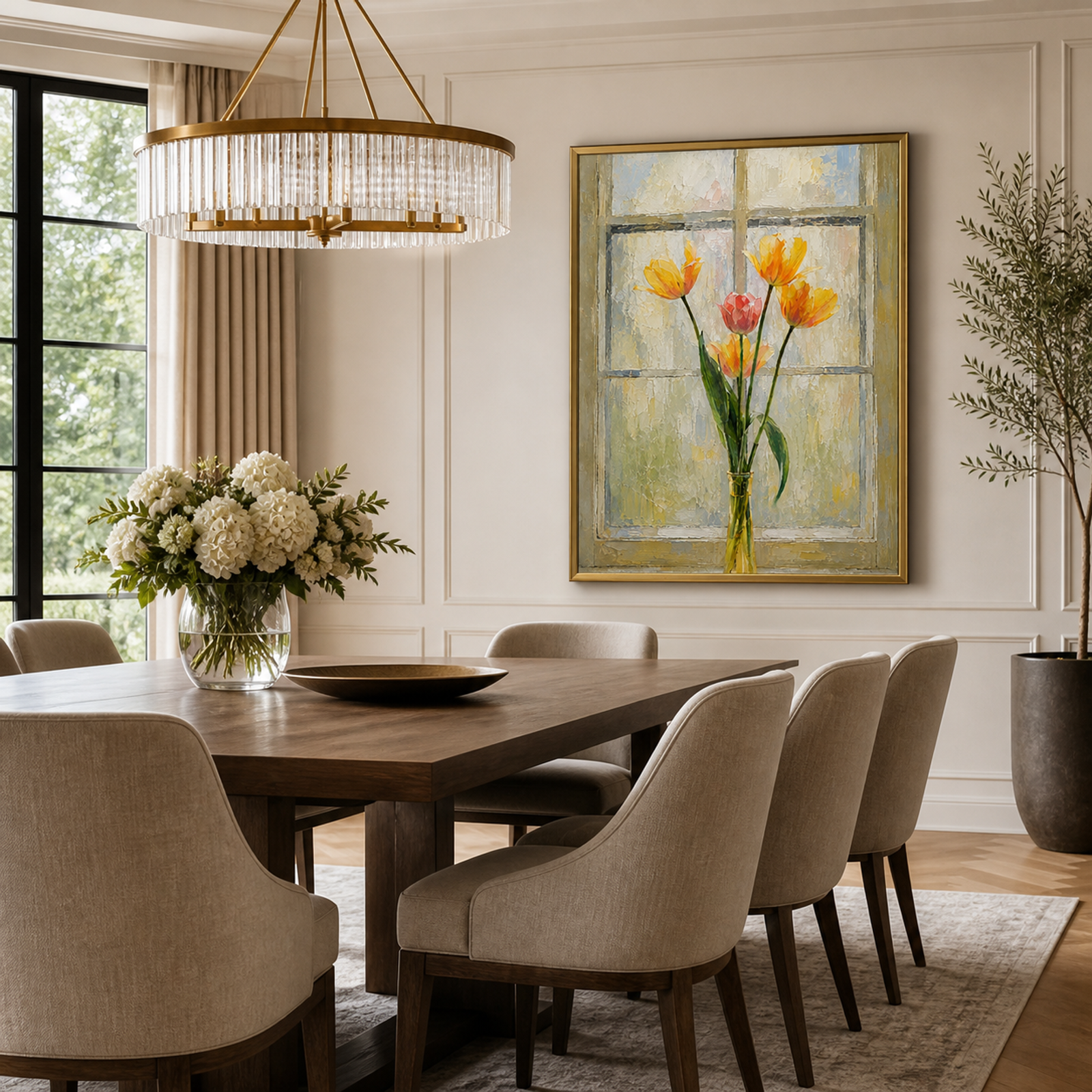 Sunlit Tulips by Window