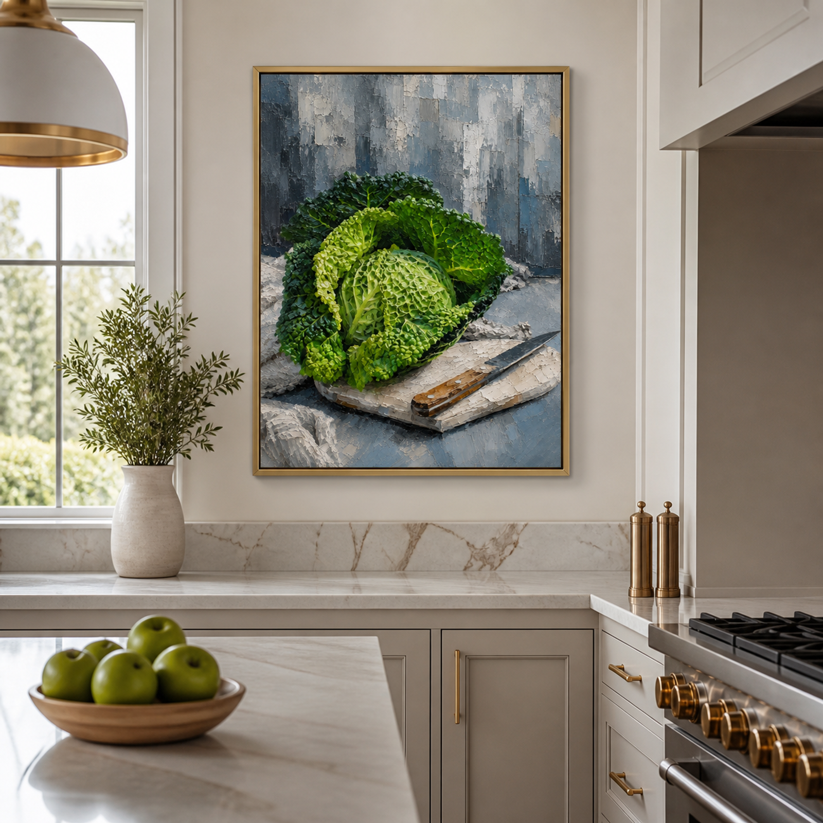 Textured Green Cabbage Still Life