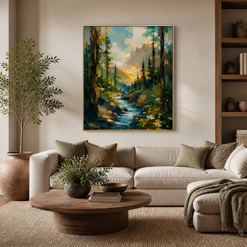 Sunlit Mountain Forest Stream