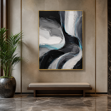 Aqua Noir Abstract Flow