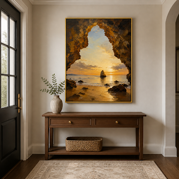 Golden Coastal Cave Sunset
