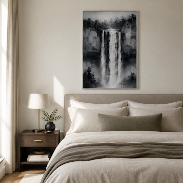 Monochrome Waterfall Serenity