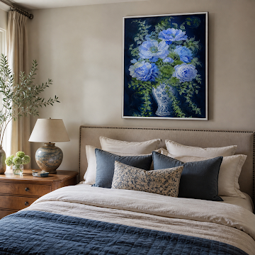 Midnight Blue Floral Vase