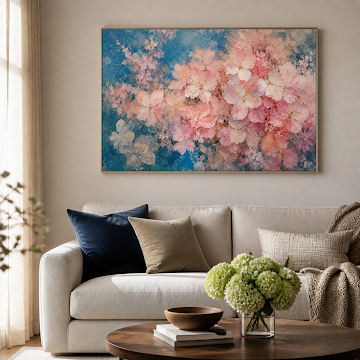Blush Blossoms on Blue