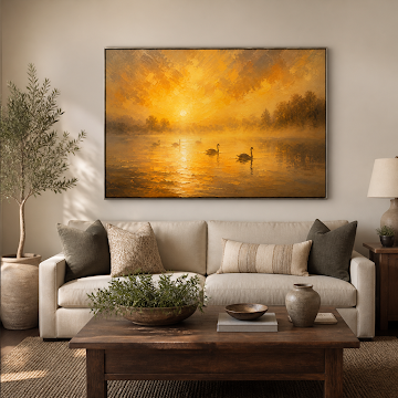 Golden Swan Lake Sunset