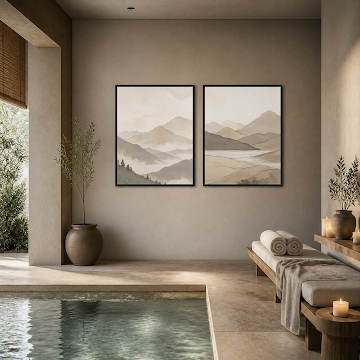 Serene Neutral Mountain Diptych