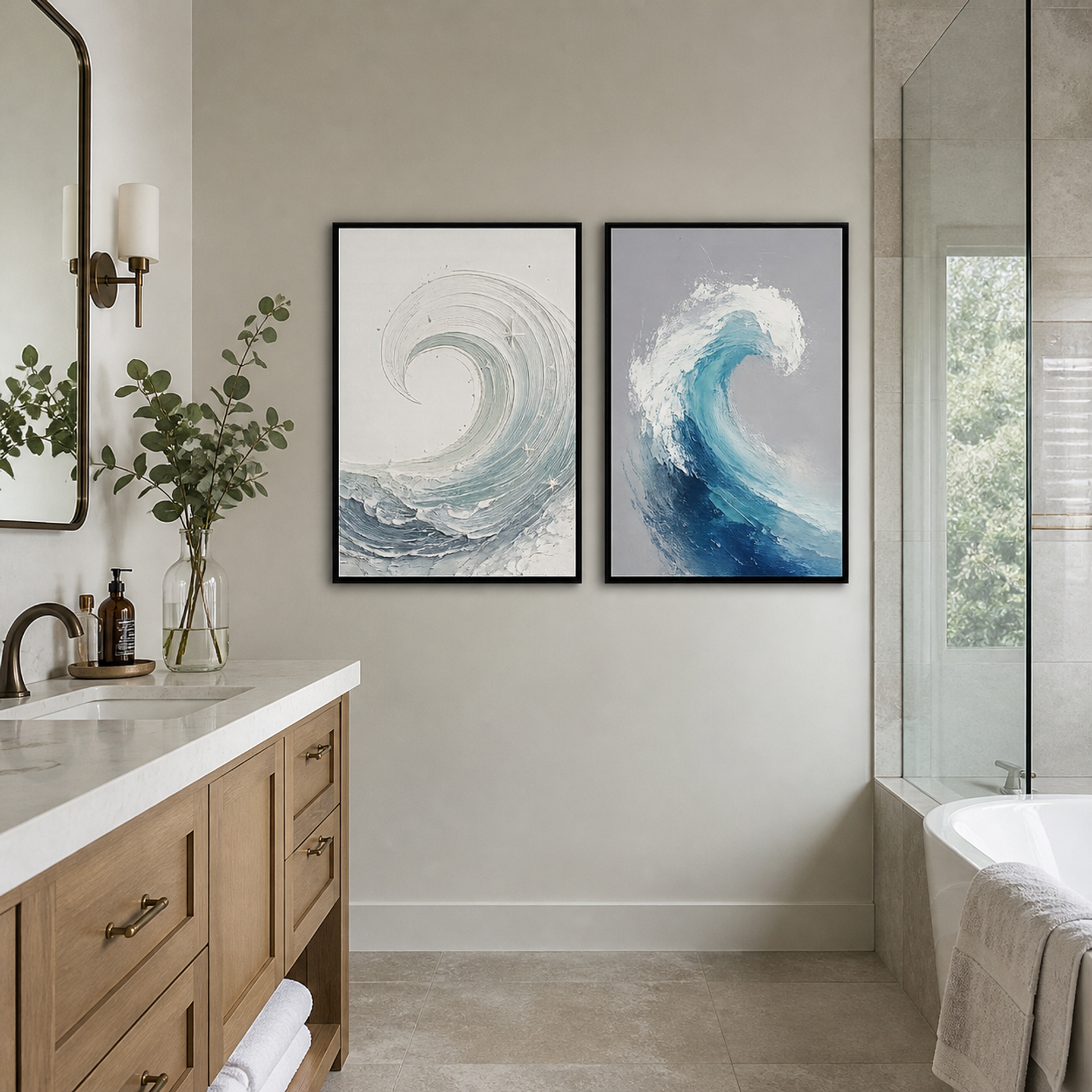 Textured Coastal Wave Diptych
