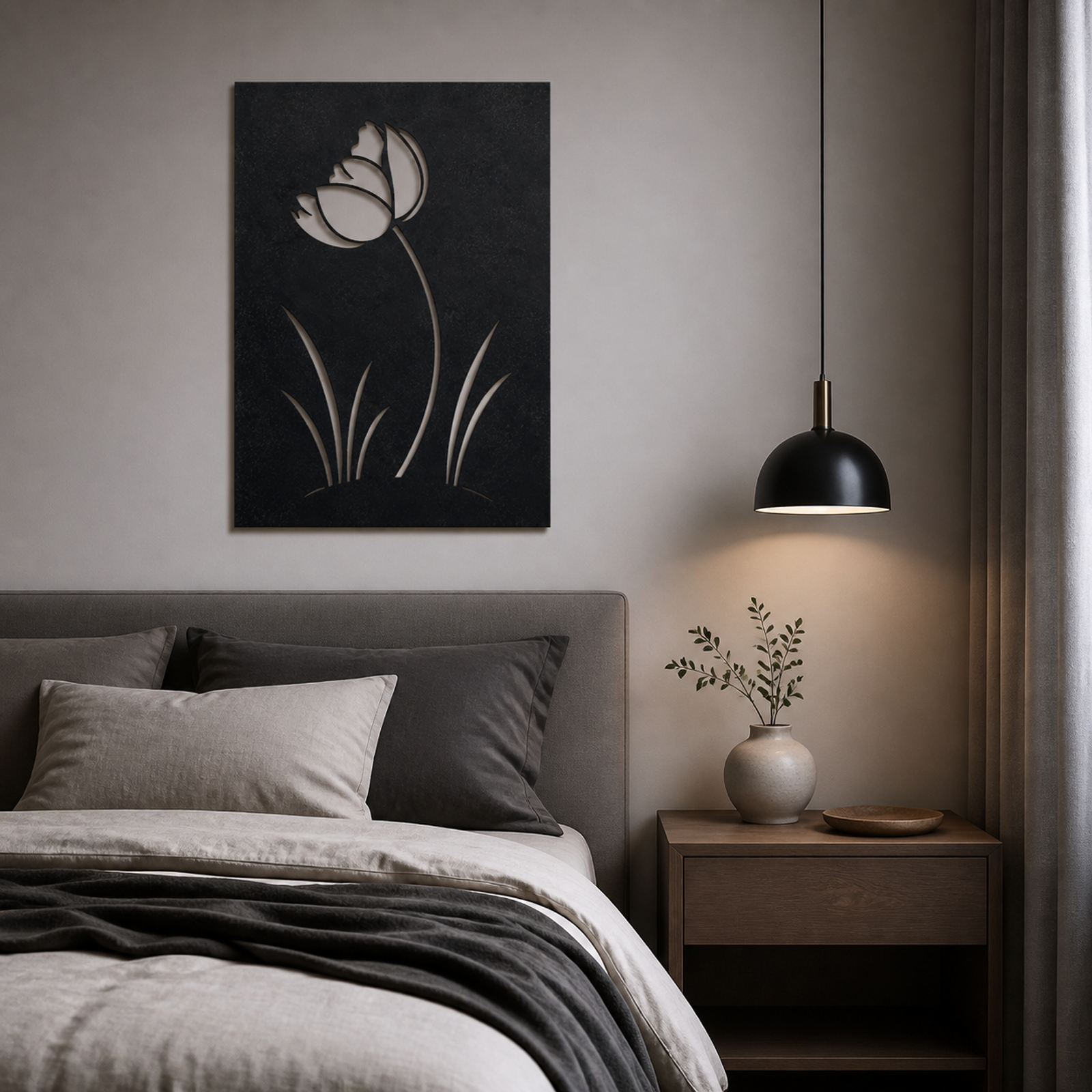 Minimalist White Tulip, Black 