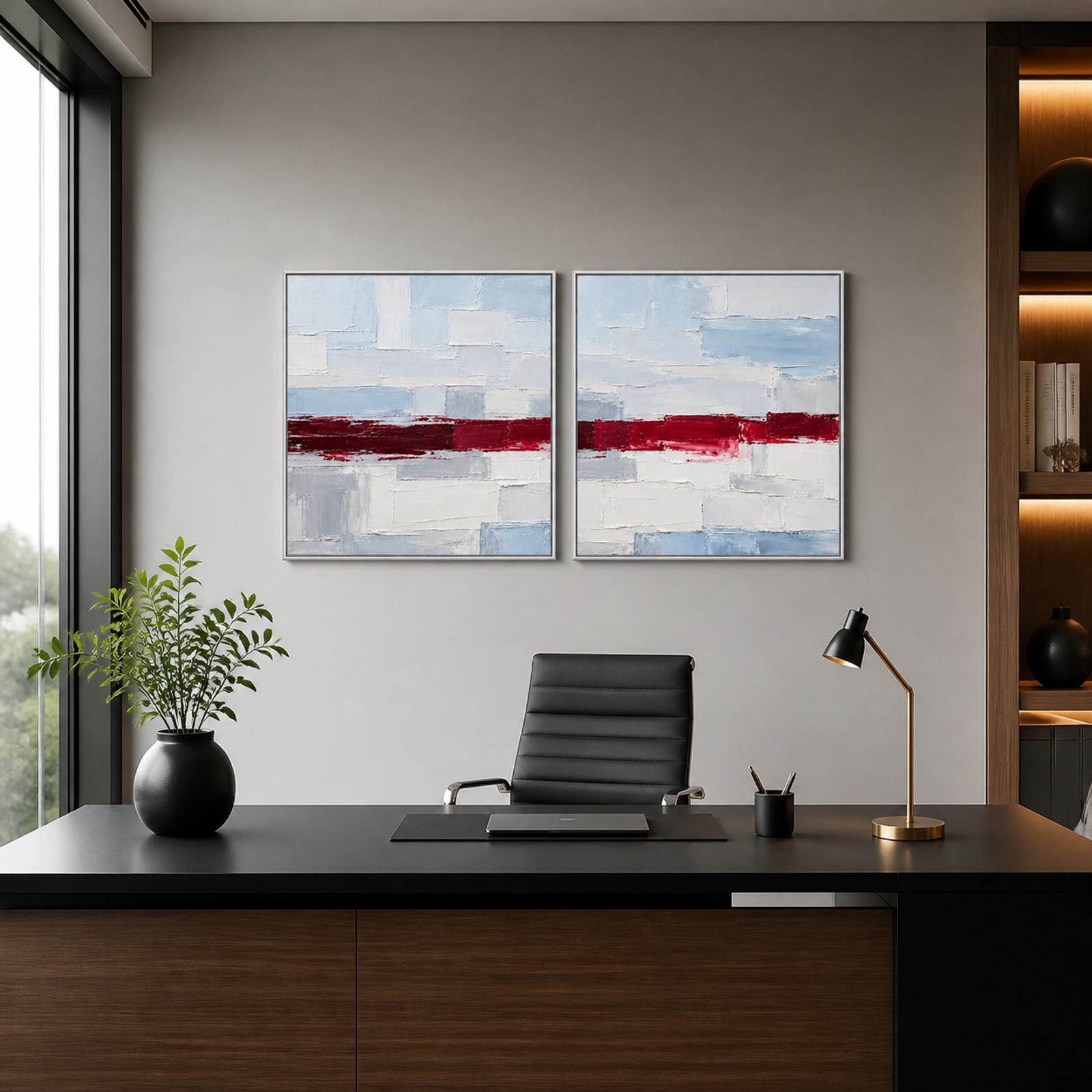 Crimson Line Abstract Diptych