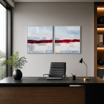 Crimson Line Abstract Diptych