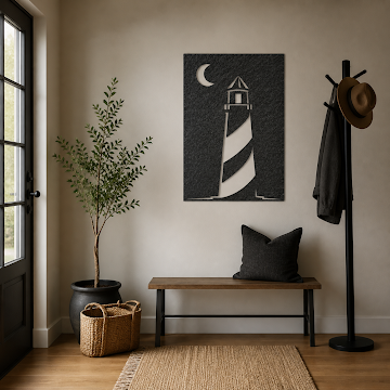 Moonlit Lighthouse Shadow, Black 