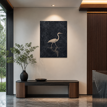Heron Reflection, Black 