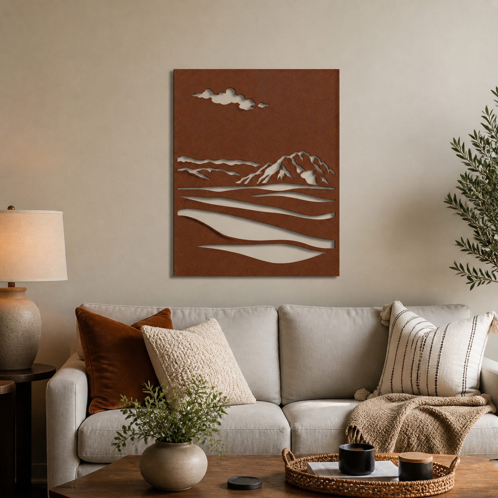Mountain Cutout Landscape, Rust Patina