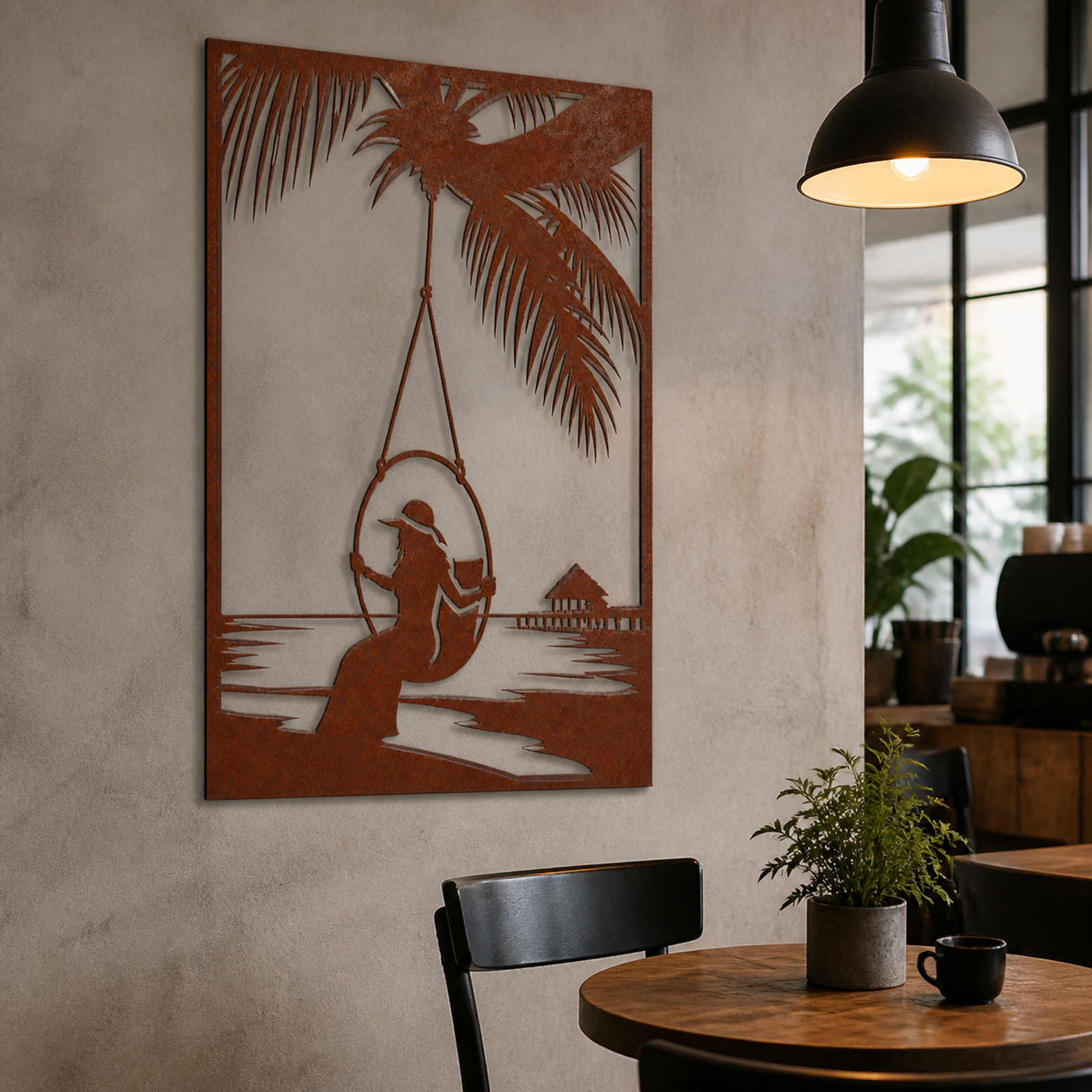 Tropical Swing Silhouette Wall Art, Rust Patina