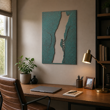 Turquoise Rock Climber Wall Art, Verdigris Patina