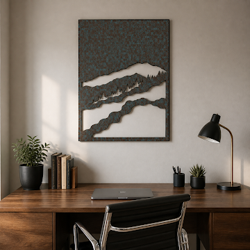 Teal Mountain Silhouette, Verdigris Patina