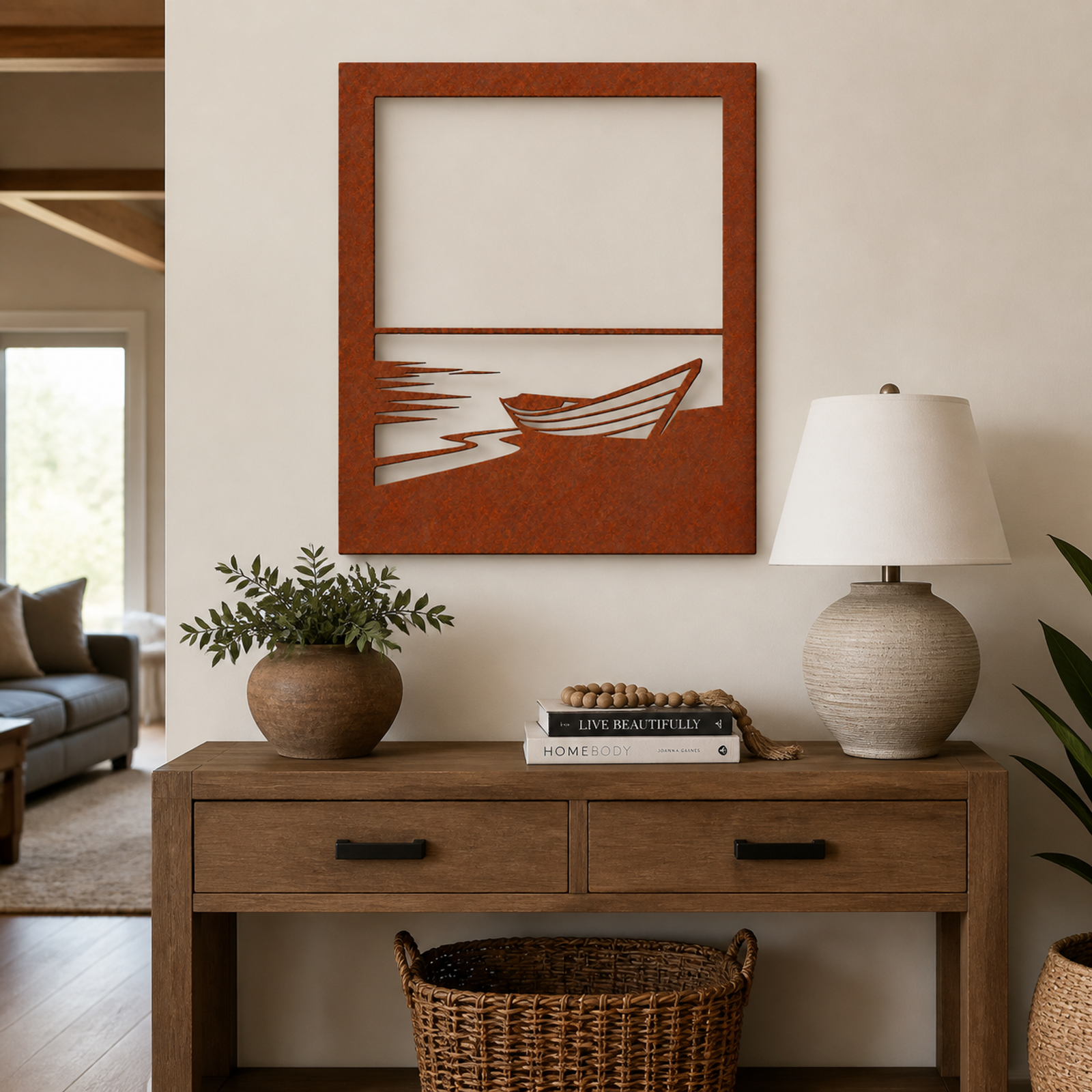 Boat Silhouette Wall Art, Rust Patina