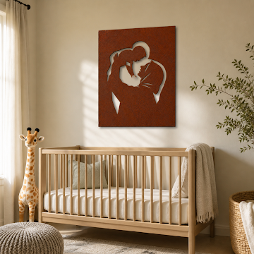 Warm Parent Child Silhouette, Rust Patina