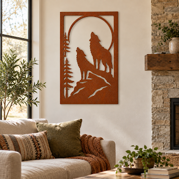 Howling Wolves Wall Art, Rust Patina 