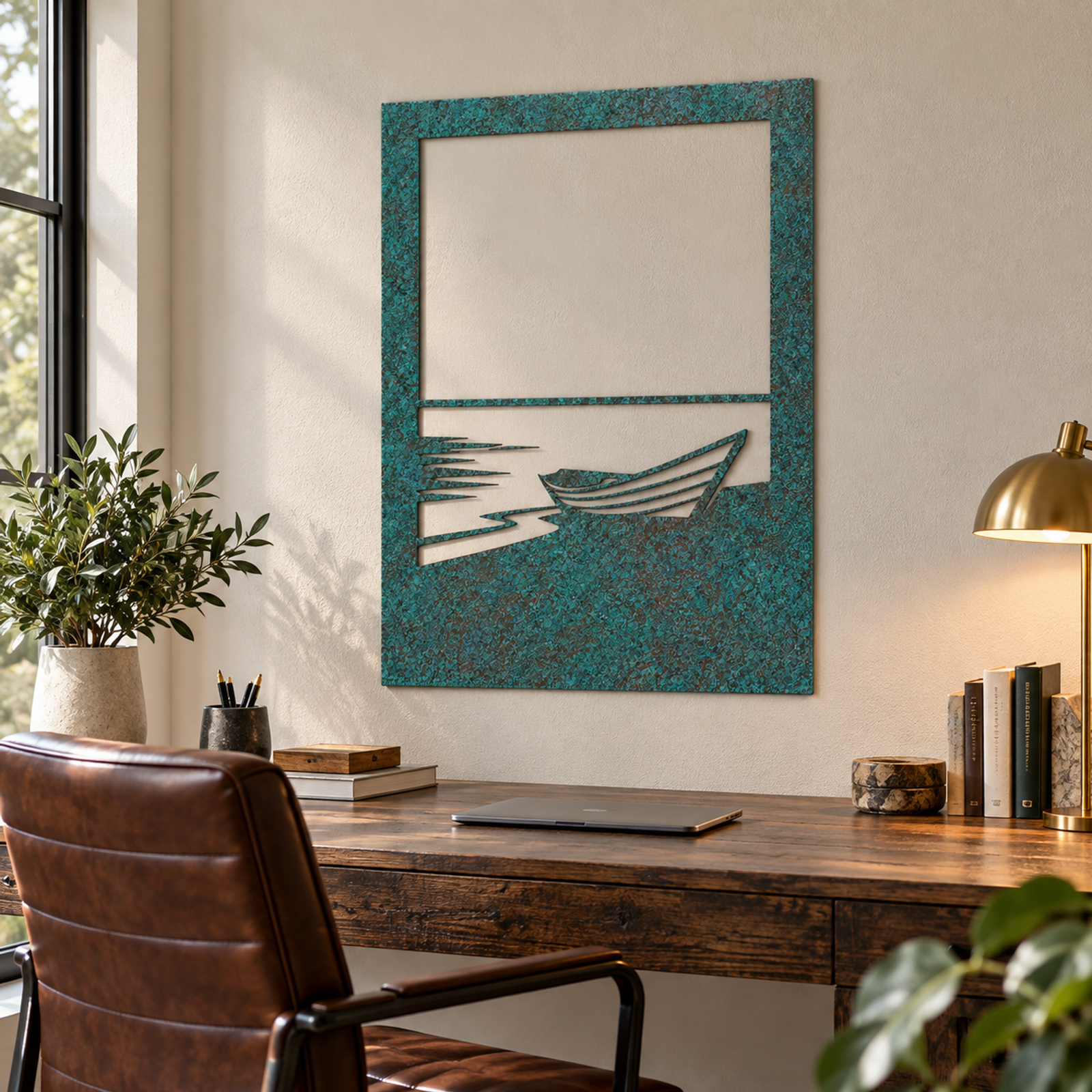 Turquoise Harbor Boat, Verdigris Patina 