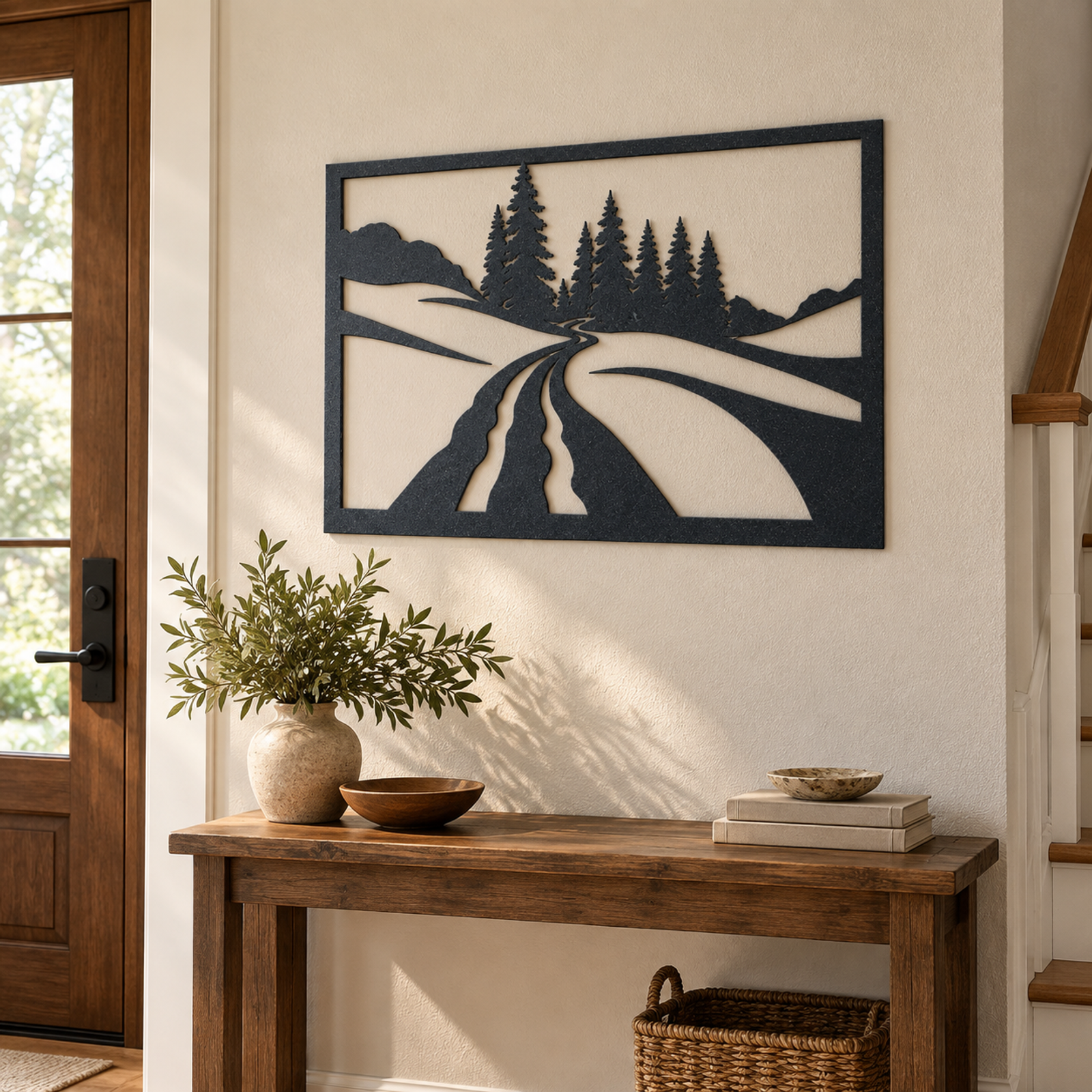 Framed Pine Forest Path, Black 
