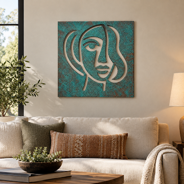 Teal Contour Muse, Verdigris Patina