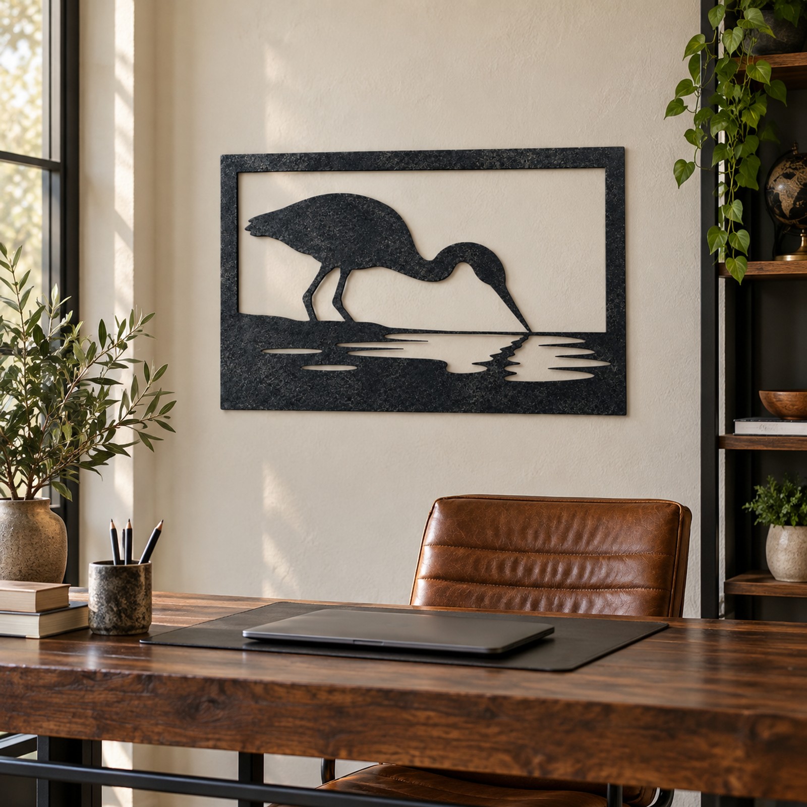 Panoramic Black Heron Reflection, Black 