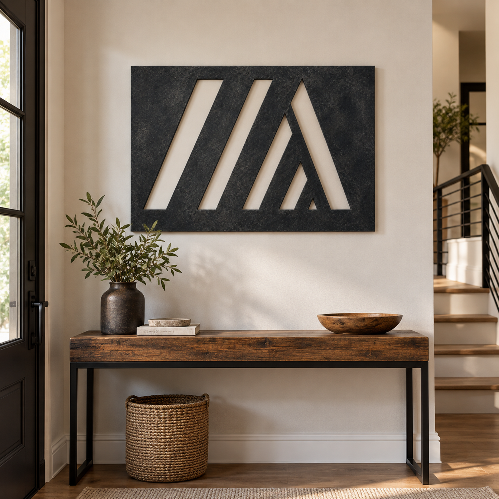 Textured Monochrome Geometric Slashes, Black 