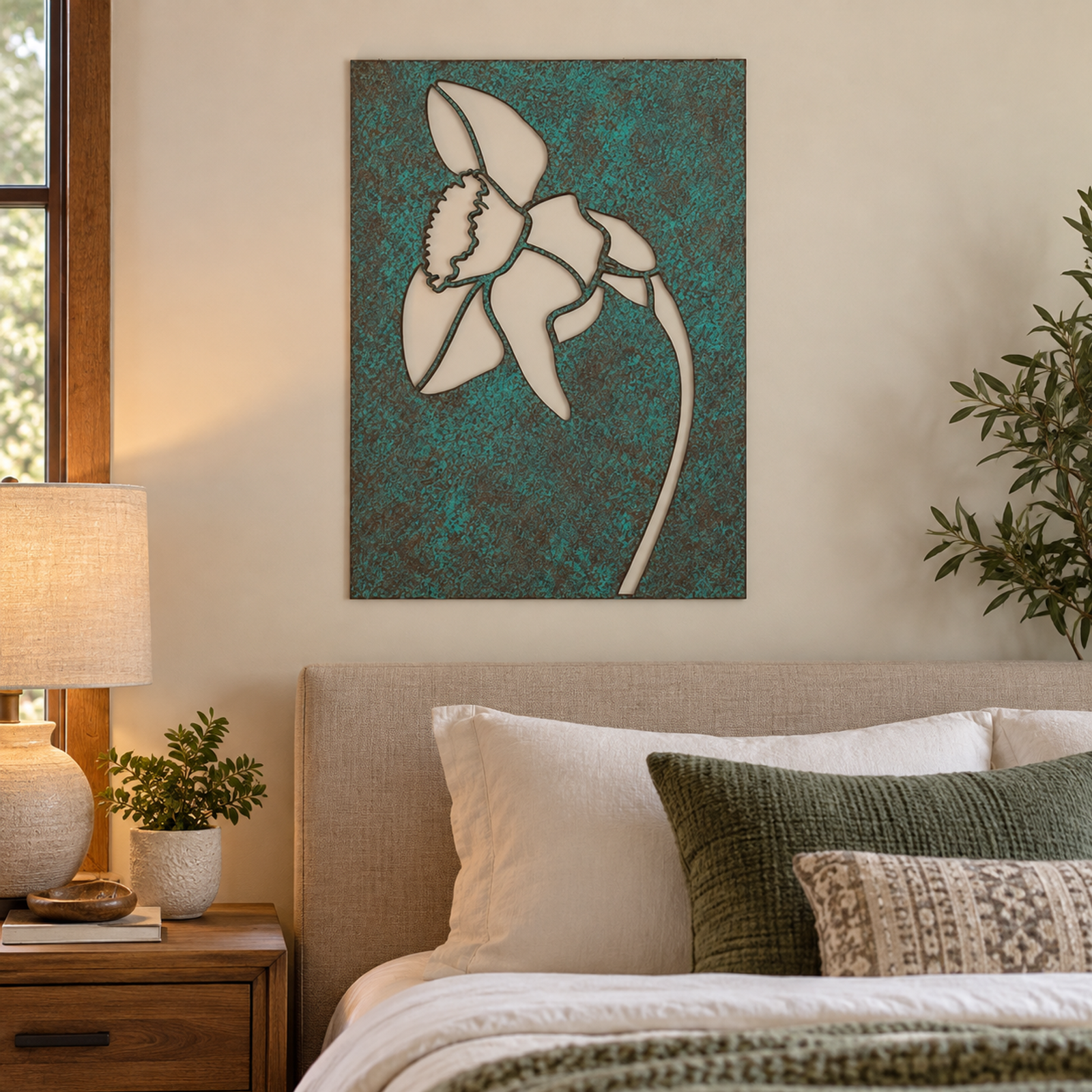 Orchid Silhouette Canvas, Verdigris Patina