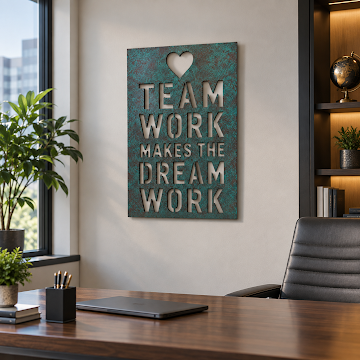 Teamwork Dream Typography Art, Verdigris Patina 