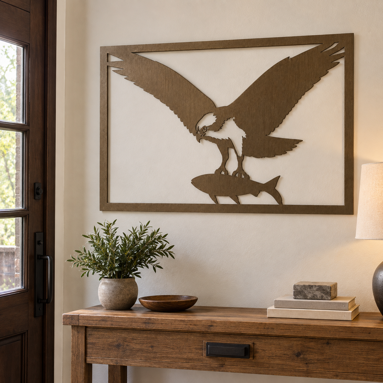 Woodgrain Eagle and Fish, Bronze