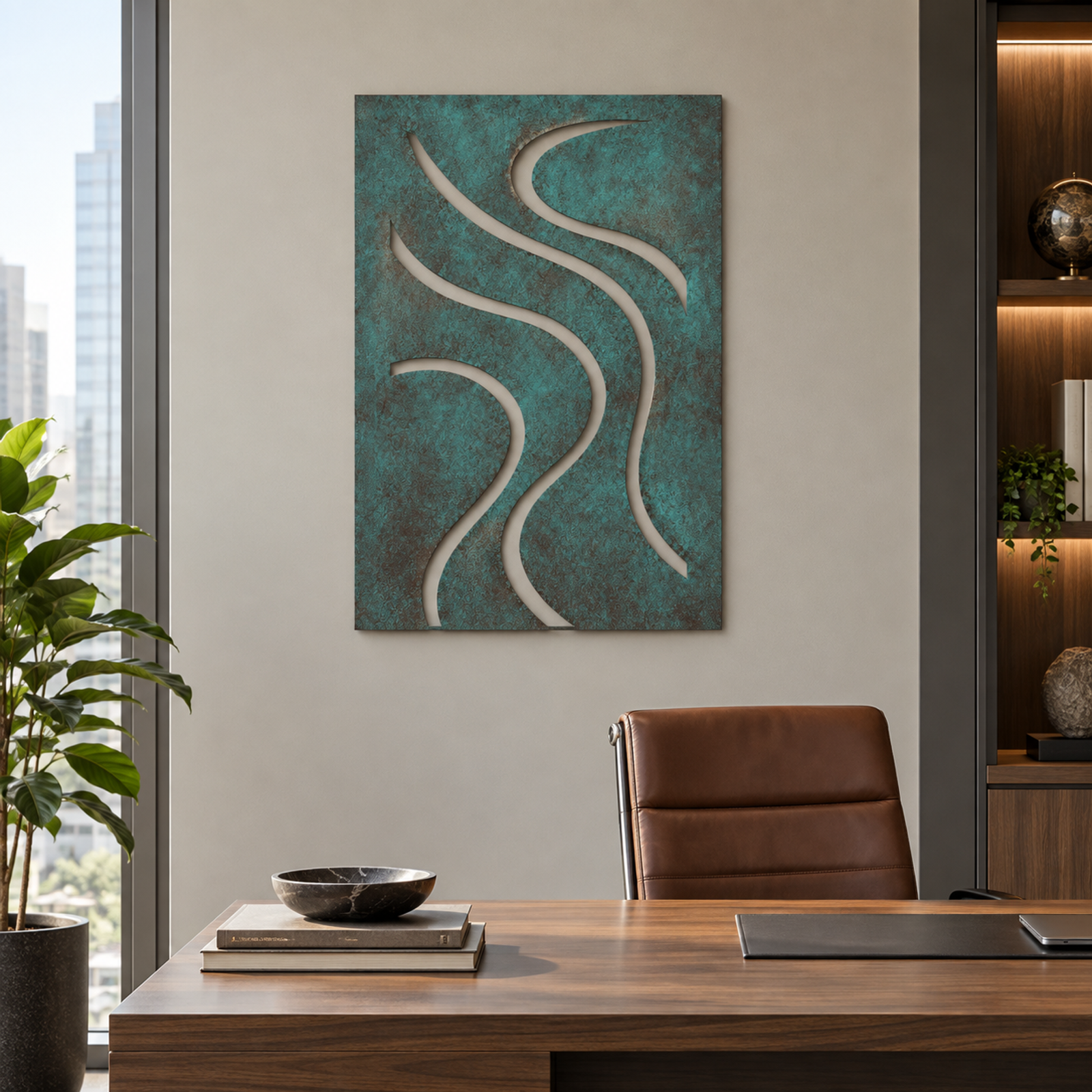 Flow Abstract Canvas, Verdigris Patina