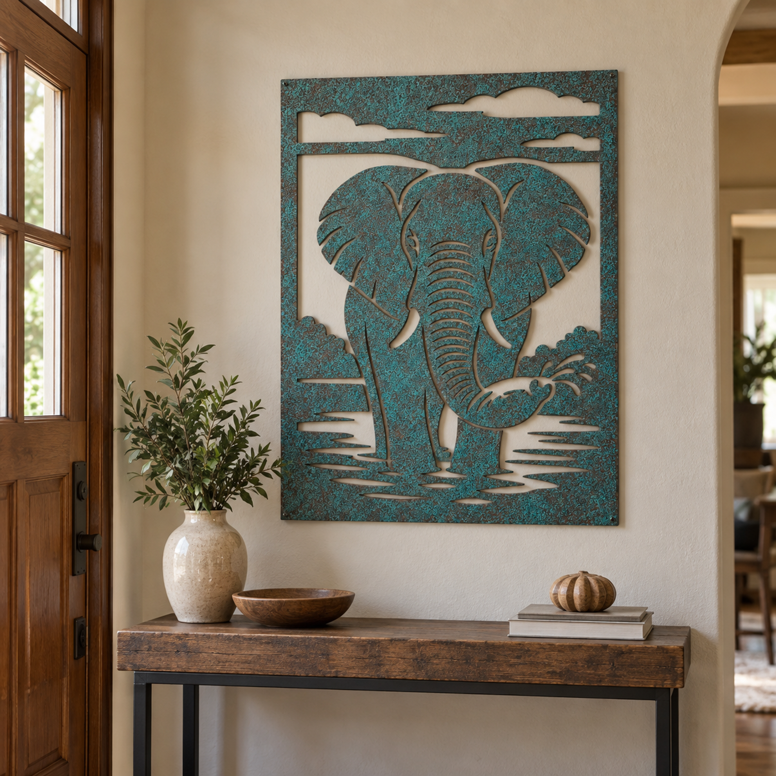 Turquoise Elephant Portrait, Verdigris Patina