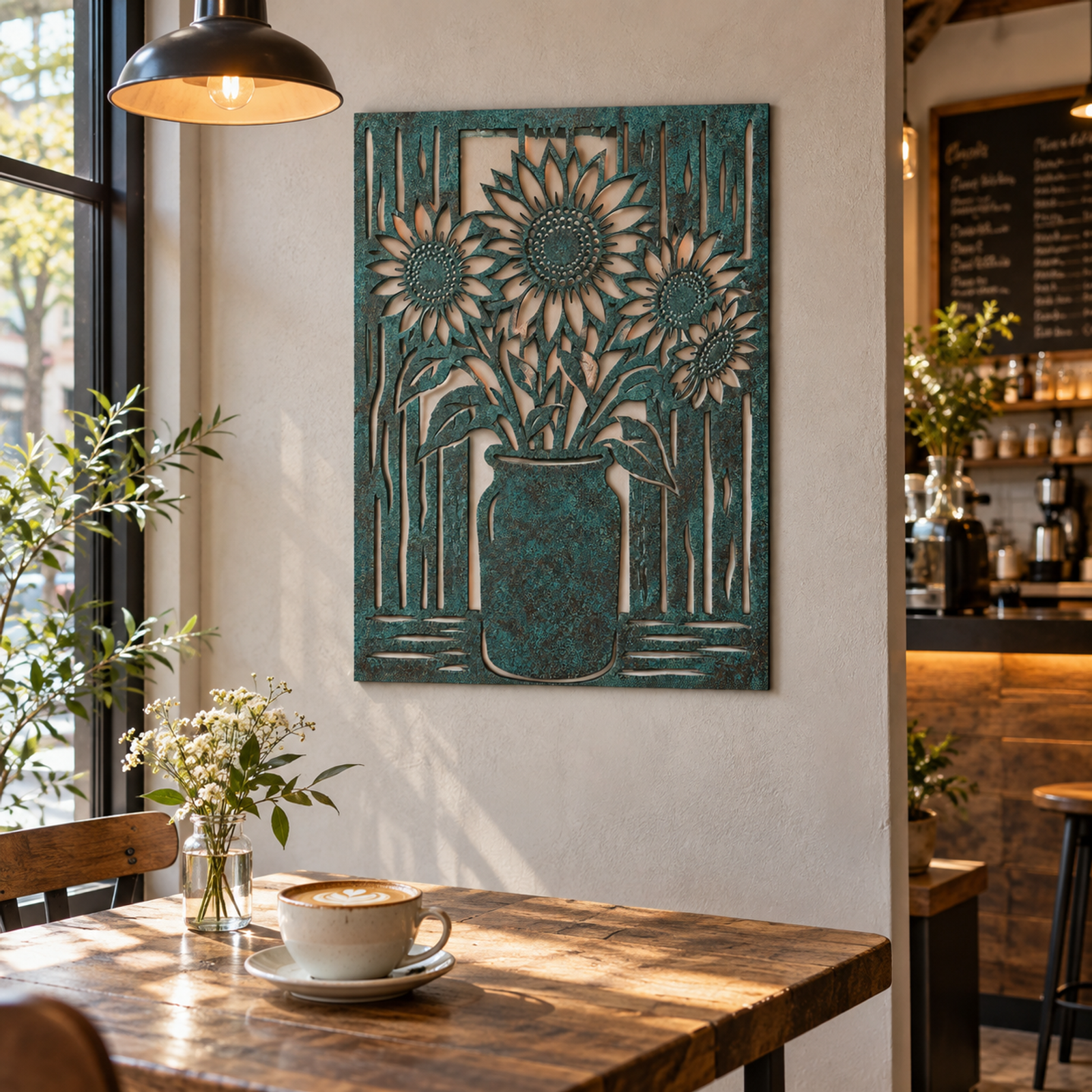 Sunflower Vase Portrait, Verdigris Patina