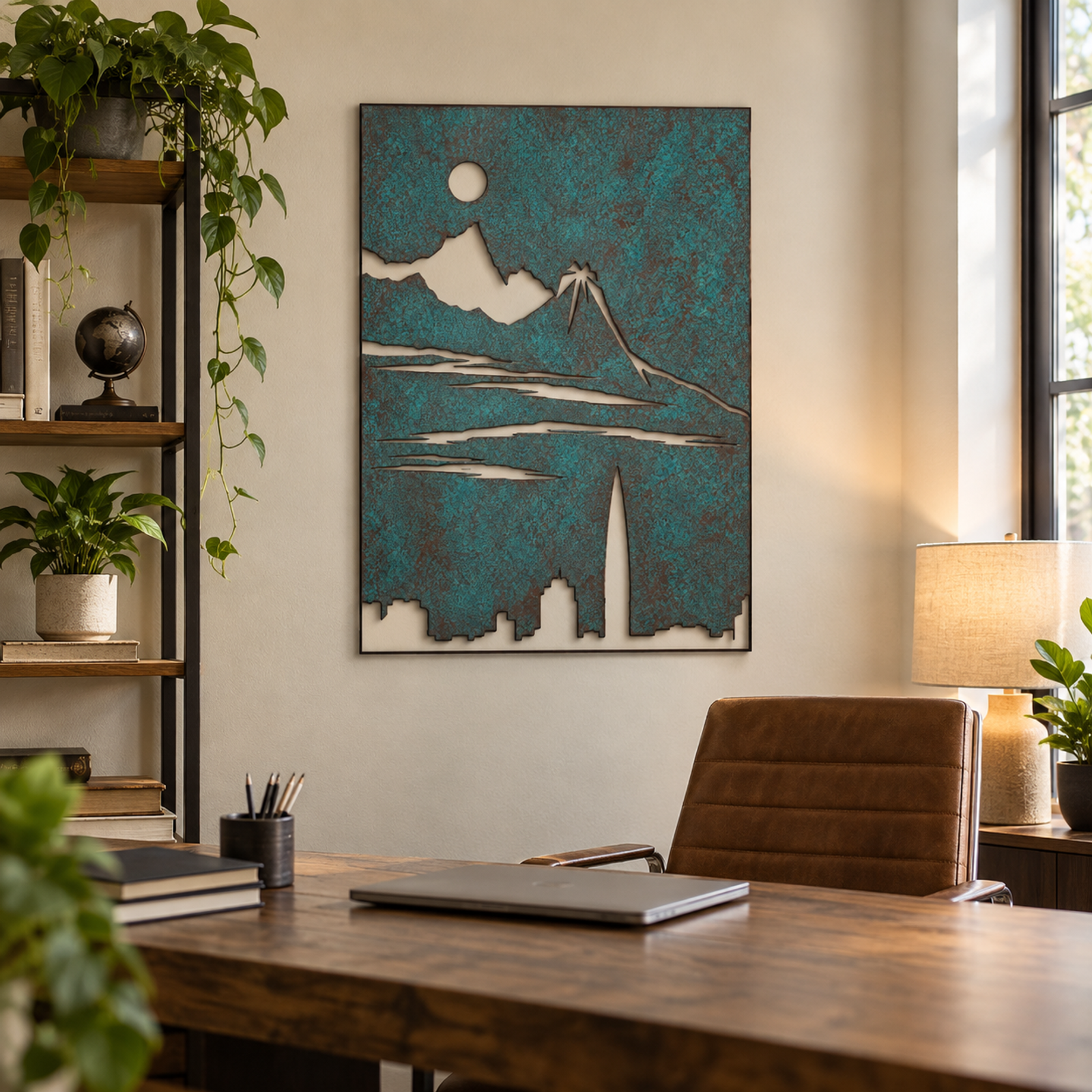 Moonlit City Silhouette, Verdigris Patina