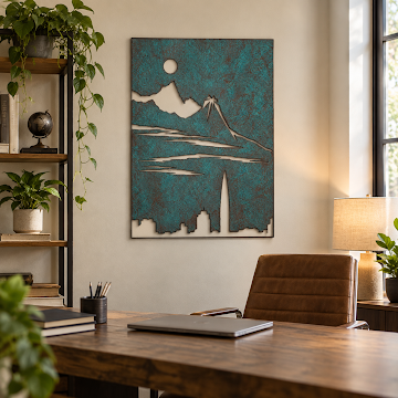 Moonlit City Silhouette, Verdigris Patina