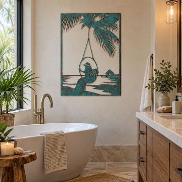 Tropical Mermaid Swing Wall Art, Verdigris Patina 