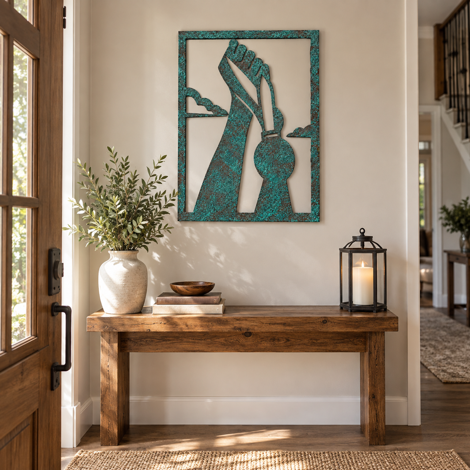 Patina Raised Fist Silhouette, Verdigris Patina 