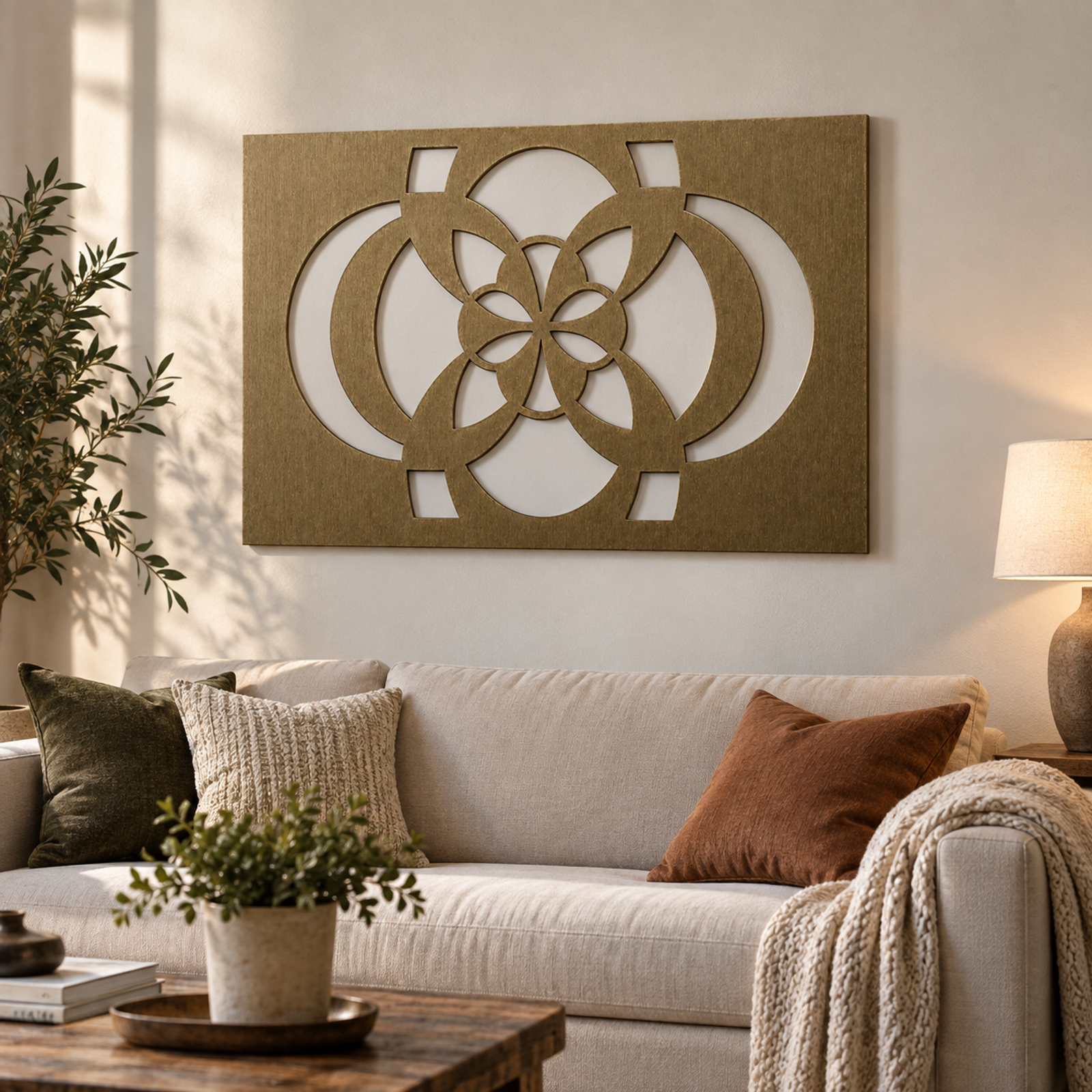 Gilded Geometric Mandala Panel, Bronze
