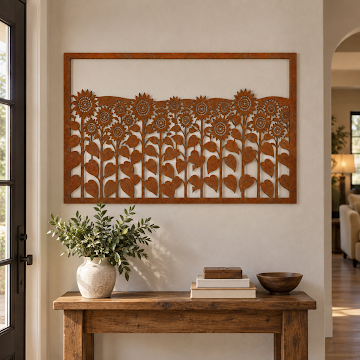 Sunflower Field Wall Art, Rust Patina 
